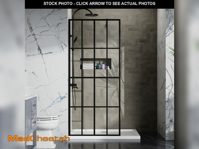 Lot 74-13071723 - Goodyo 34" X 72" Shower Door Clear Tempered Glass Framed Shower Screen Walk-in Black Finish - UNUSED