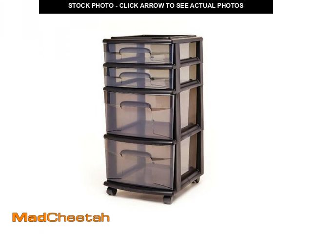 Lot 74-12415193 - HOMZ 4-Drawer Plastic Storage Cart  Home &amp; Office Rolling Organizer  Black-Clear - UNUSED