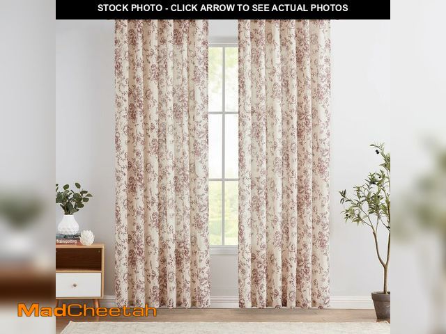 Lot 74-14268744 - jinchan Linen Blend Curtain Floral Curtains for Living Room 90 Inch Length Farmhouse Brick Red Print...