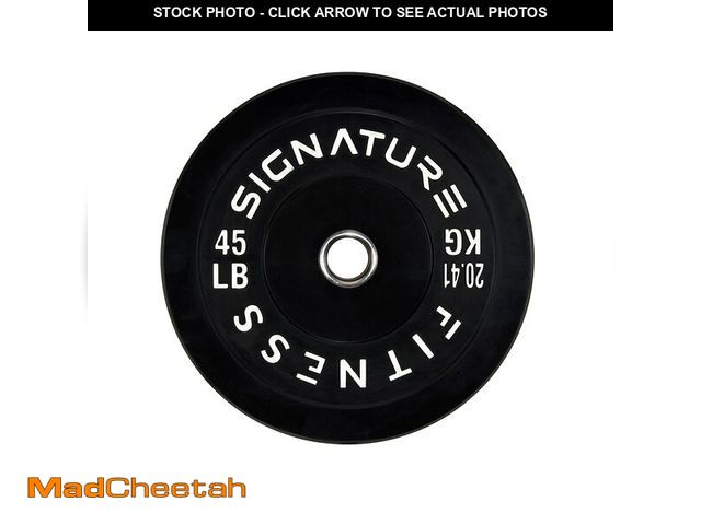 Lot 74-12688941 - Signature Fitness 3" Olympic Bumper Plate Weight Plates with Steel Hub, 45LB Single, Black - UNUSED