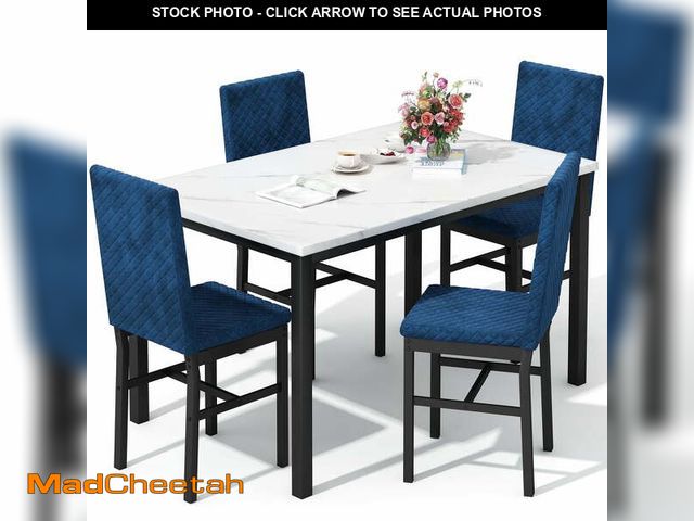 Lot 74-14287555 - Lamerge Dining Table Set for 4, Kitchen Table and Chairs Set of 4, Faux Marble Dining Room Table Set...
