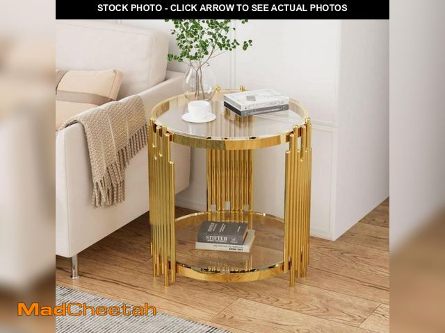 Lot 74-12377367 - Seafuloy 20 in. Clear Round Glass Coffee Table with Tempered Glass&amp;Gold Legs, 2-Tier Stainless S...