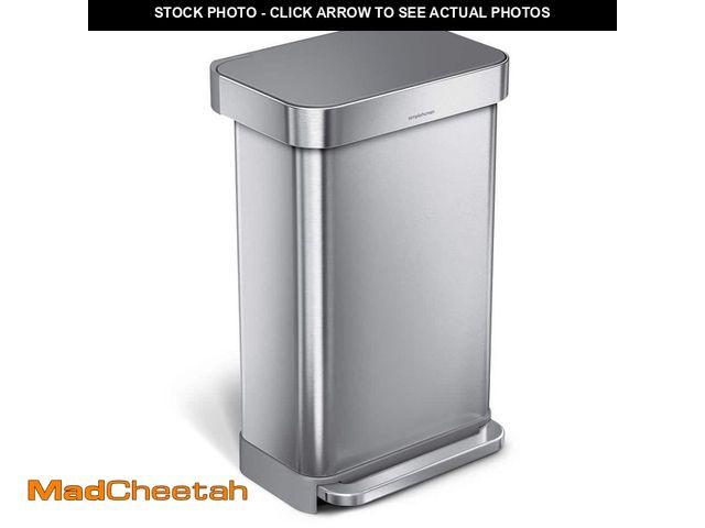 Lot 74-14242562 - simplehuman 45L Rectangular Step Kitchen Trash Can with Liner Pocket, Brushed Stainless Steel with G...