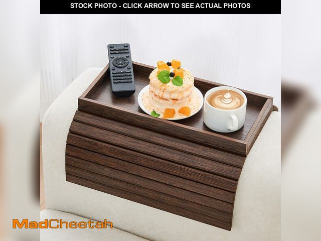 Lot 74-13571642 - LOVYANXUE Couch Arm Tray, Anti-Falling Bamboo Sofa Armrest Tray Table, Foldable &amp; Portable Armre...