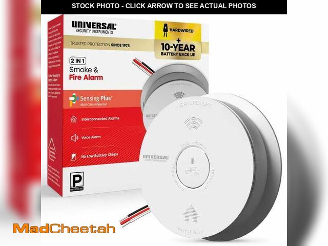 Lot 74-14277244 - Universal Security Instruments Hardwired and 10-Year Battery Backup Smoke Detector with Photoelectri...