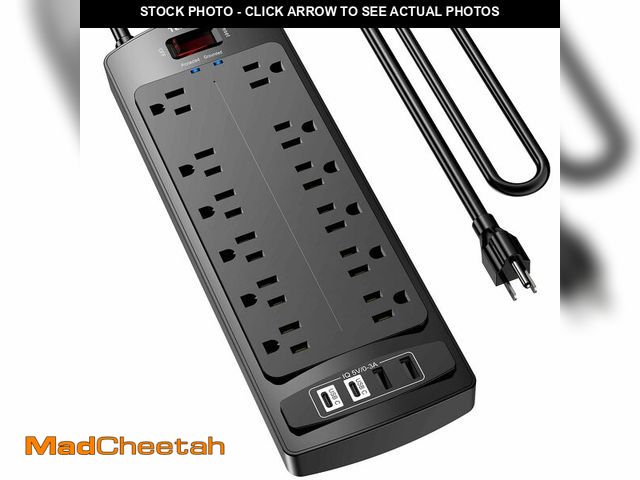 Lot 74-14143978 - 6 Ft Extension Cord Power Strip, Teiobar Surge Protector with 12 AC Outlets and 4 USB Ports for Home...