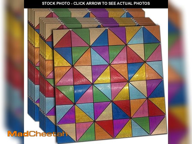 Lot 74-14387054 - XUANINY 12-Sheet Peel and Stick Backsplash Tiles, Rainbow Triangle Aluminum Surface Metal Mosaic Sti...