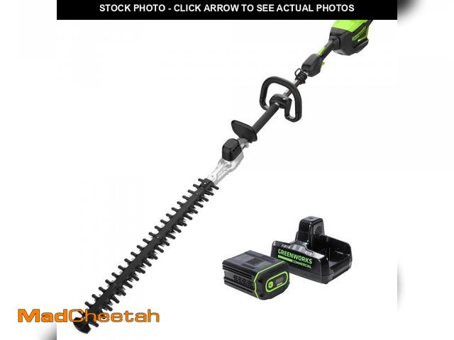 Lot 74-12105172 - Greenworks 82V 24" Brushless Cordless Short Pole Hedge Trimmer, 2.5Ah Battery and Dual Port Rapid Ch...