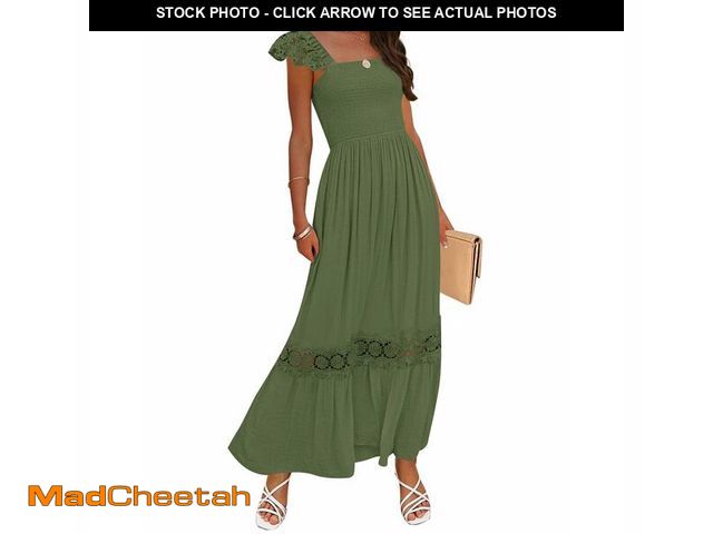 Lot 74-14274691 - ZESICA Women's 2026 Summer Lace Strap Sleeveless Square Neck Smocked High Waist Ruffle Hollow Out Fl...