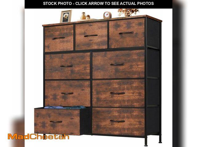 Lot 74-13794208 - OLIXIS 9 Drawer Storage Dresser with Wood Top - Wide Fabric Chest Organizer for Bedroom, Closet, Liv...