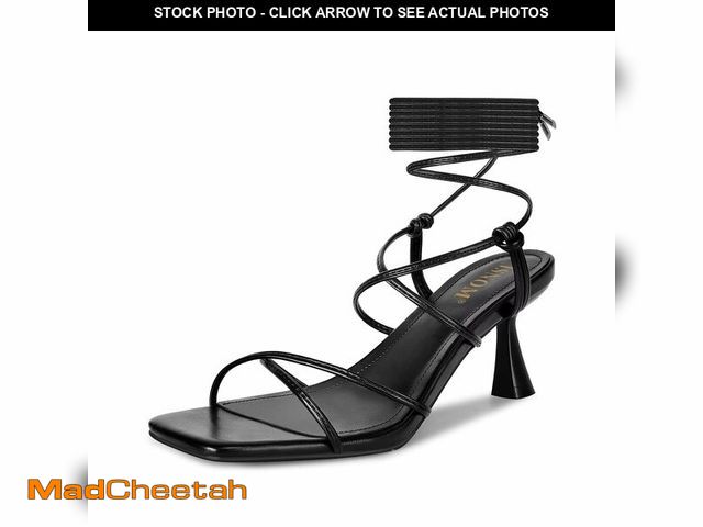 Lot 74-13570590 - ISNOM Black Lace Up Kitten Heels for Women - Stiletto &amp; Tie Up Sandals, Dressy &amp; Comfortable...