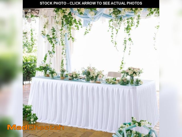 Lot 74-12330340 - Partisky White Polyester Table Skirt for Rectangle Tables 9f, Wrinkle Resistant Pleated Ruffle Table...