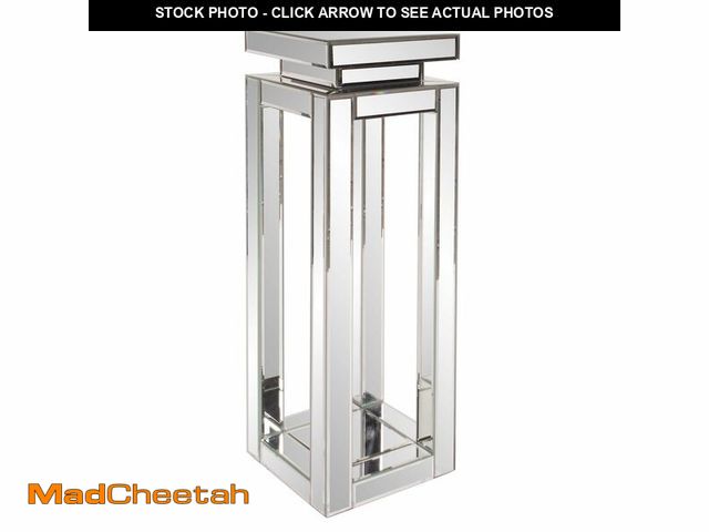 Lot 74-12628494 - Howard Elliott Large Silver Mirrored Pedestal Accent Table for Home Decoration, Mirrored Finish Desi...