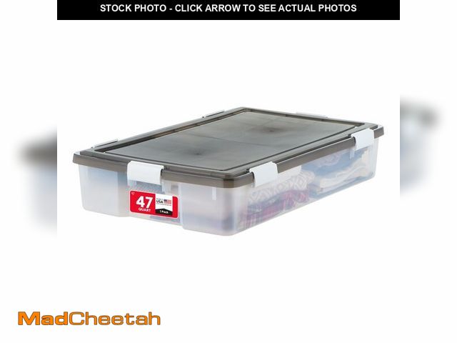Lot 74-13801314 - IRIS USA WeatherPro Underbed 47 Qt Storage Bins with Lids, 1 Pack, BPA-Free Plastic Gasket Box with ...