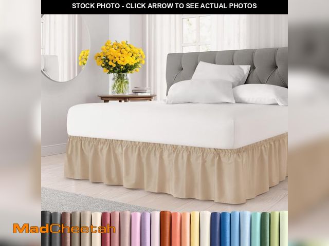 Lot 74-11559073 - Wrap Around Dust Ruffle Bed Skirt - Cream - for Queen Size Beds with 12 Inch Drop - Easy Fit Elastic...