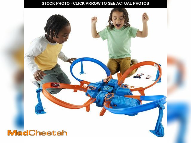 Lot 74-13788083 - Hot Wheels Track Set with 1:64 Scale Toy Car, 4 Intersections for Crashing, Powered by a Motorized B...