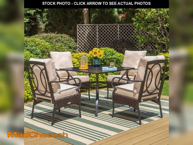 Lot 74-12584918 - *TWO CHAIRS ONLY* PHI VILLA 5-Piece Metal Patio Outdoor Dining Set with Black Slat Square Table and ...