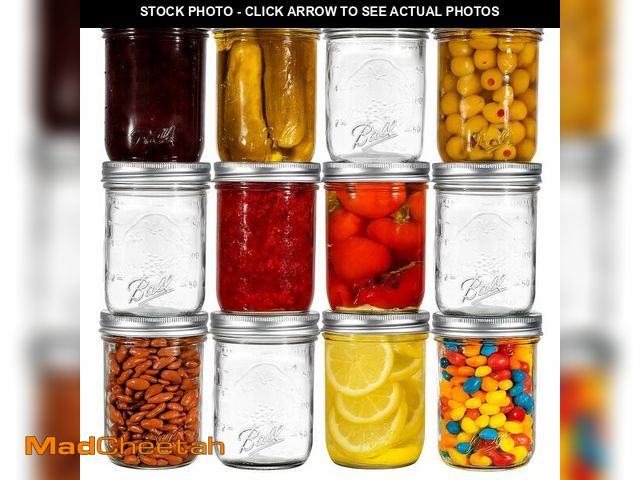 Lot 74-14206454 - Ball Regular Mouth Mason Jars 8 oz. (12 Pack) - Half Pint Size Jars with Airtight Lids and Bands for...