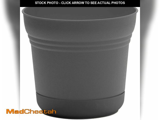 Lot 74-14348578 - Bloem Saturn Round Planter with Saucer Tray: 12" - Charcoal - Durable Plastic Pot, Matte Finish, Rem...