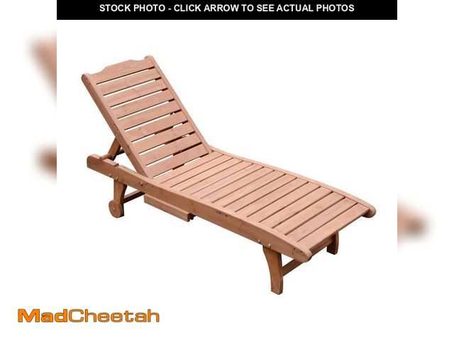Lot 74-14345336 - (MISSING HARDWARE) Outsunny Reclining Wooden Outdoor Chaise Lounge Patio Pool Chair With Pull-Out Tr...