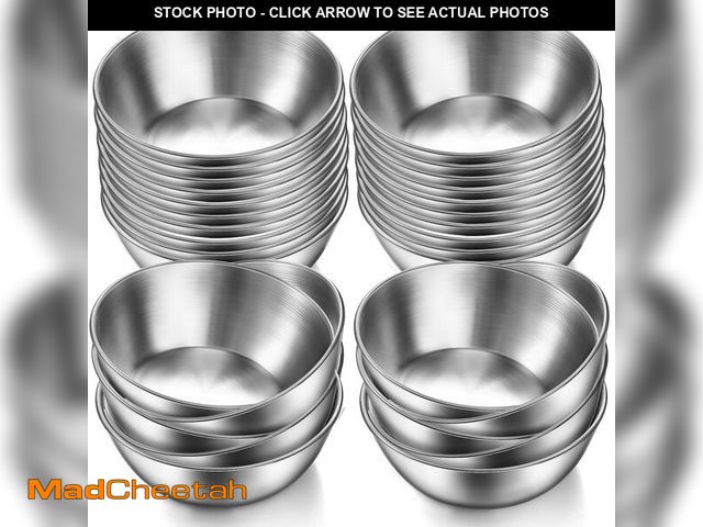 Lot 74-14270036 - Mimorou 30 Pack 3.3 Inch Stainless Steel Sauce Dishes Bulk Small Stainless Steel Bowl Dipping Soy Sa...