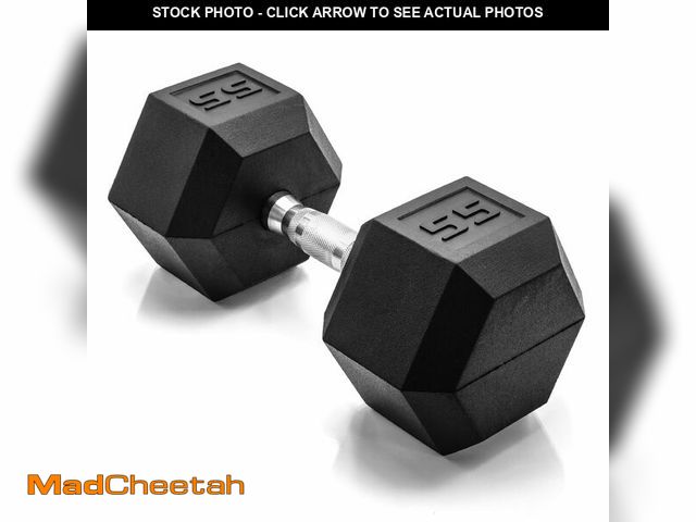 Lot 74-12693584 - CAP Barbell 55 LB Rubber Coated Hex Dumbbell Hand Weight - Single | Chrome Handle - UNUSED