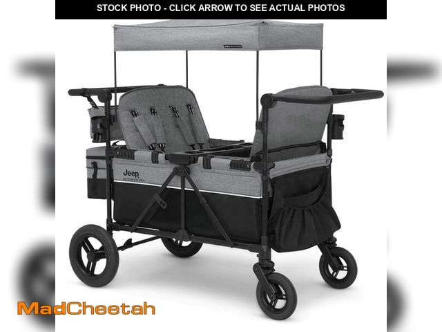 Lot 74-13673864 - Jeep Wrangler Deluxe 4 Seater Stroller Wagon by Delta Children - Premium Quad Stroller Wagon for 4 K...