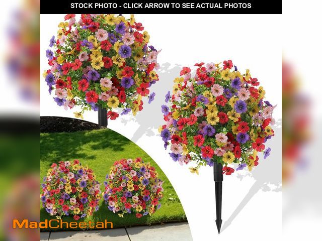 Lot 74-14056552 - Alupssuc 2Pcs 20" Artificial Topiary Ball Flowers, Spring Outdoor Decoration with Spike, UV Resistan...