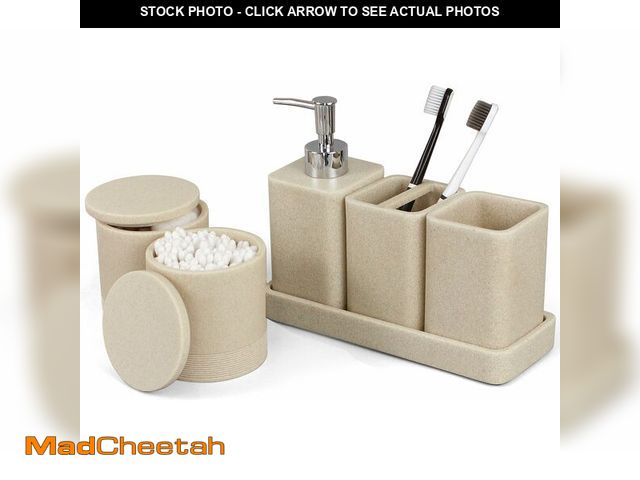 Lot 74-12444739 - YMXYJM Bathroom Accessories Set, 6 Piece Bathroom Set with Toothbrush Holders, Soap Dispenser, Vanit...