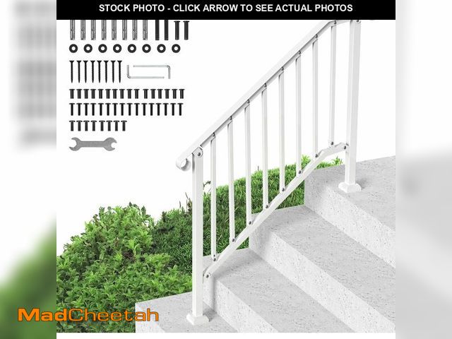 Lot 74-14067725 - VEVOR Handrails for Outdoor Steps, 3 Step Stair Hand Rail Kit, Transitional Carbon Steel Railings wi...