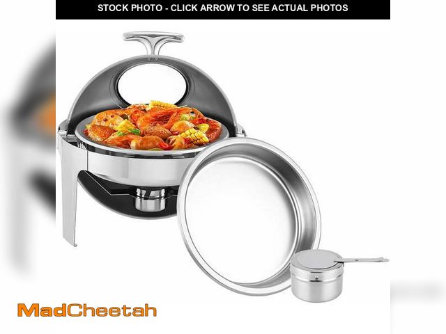 Lot 74-12778793 - 6.8 Qt Round Chafing Dish Buffet Set, Stainless Steel Roll Top Chafing Dishes with Visible Window &a...