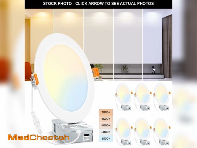 Lot 74-12451234 - BesLowe 6 Packs 8 Inch 5CCT LED Recessed Ceiling Lights Ultra-Thin with Junction Box, 12W 150W Eqv, ...