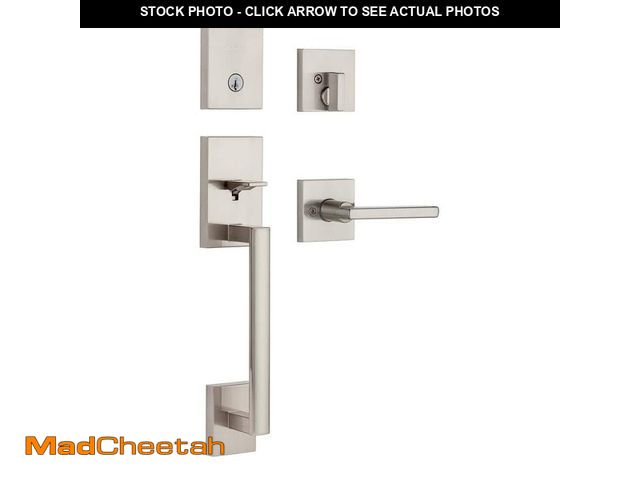 Lot 74-13773894 - Kwikset San Clemente Low Profile Satin Nickel Single Cylinder Entry Door Handleset w/ Halifax Door H...