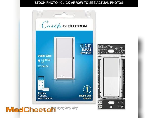 Lot 74-14242456 - Lutron Claro Smart Switch for Caseta, On/Off Control of Lights/Fans, 5-Amp/Neutral Wire Required, Wh...