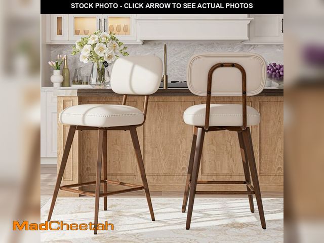 Lot 74-13071614 - (MISSING HARDWARE) PU Leather Swivel Bar Stools Set of 2, Mid Century Counter Height Bar Chairs with...