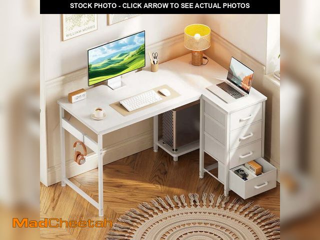 Lot 74-13818083 - 48 inch Computer Desk with 4 Fabric Drawers â Home Office Desks with Storage, Writing Desk with Si...