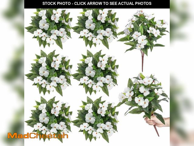 Lot 74-14433626 - Wavwavw 6 Pcs Artificial Impatiens Bouquet Flowers for Outdoors 15 Inch Silk Flowers Greenery Artifi...