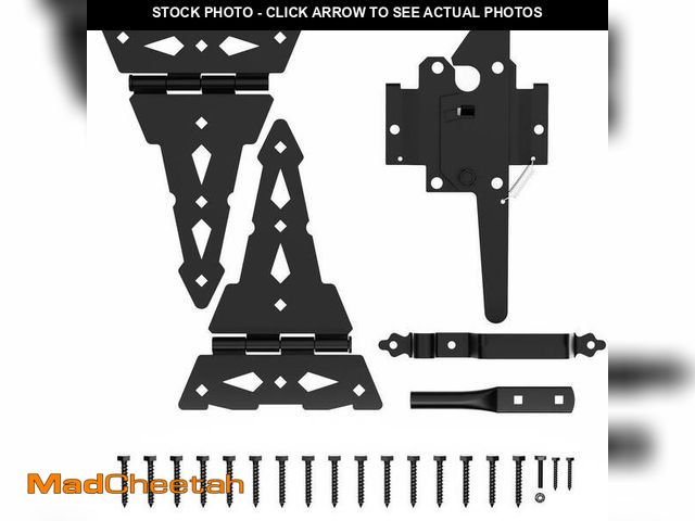 Lot 74-14468692 - WINSOON Black Gate Hinge and Latch Set Decorative Latch Gate Kit GCM6031 - UNUSED