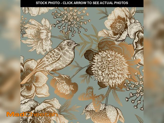 Lot 74-13574011 - ReWallpaper 17.5in x 39ft Gold Peel and Stick Wallpaper Vintage Floral Wallpaper Gold Birds Flower R...