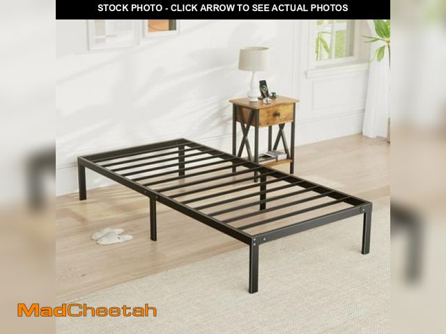 Lot 74-12419764 - Heavy Duty Metal Twin Bed Frame with Under Bed Storage - 14 Inches High  Sturdy Steel Slat Support  ...