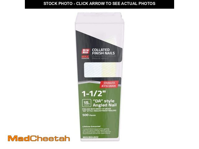 Lot 74-12988868 - Grip-Rite 1-1/2 in. x 15-Gauge 316 Stainless Steel DA-Style Finish Nails 500 per Box - UNUSED