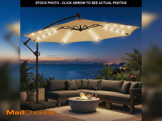 Lot 74-14070965 - Patbrela 10ft Offset Patio Umbrellas (Includes Base) Outdoor Cantilever Hanging Umbrella with Infini...