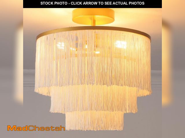 Lot 74-11558553 - vivihobb 3-Light Semi Flush Mount Ceiling Light,Gold Boho Light Fixture,3-Tiererd Fringe Light for B...