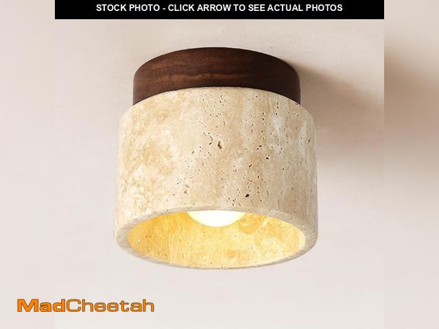 Lot 74-12125804 - WOSBO Wabi Sabi Ceiling Lights, 4.7 Inch Japanese Yellow Travertine Flush Mount Ceiling Light Fixtur...