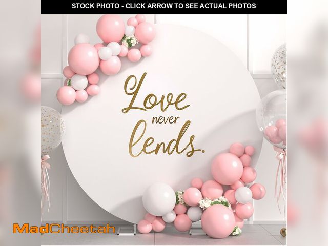 Lot 74-12456530 - Minetom 6.6FT Round Metal Backdrop Stand with White Wedding Arch Cover Spandex, Gold Wedding Balloon...