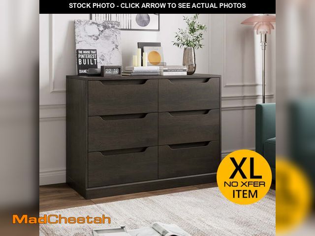 Lot 74-12647713 - Homfa 6 Drawer 42.5'' W Double Dresser, Modern Handless Wood Storage Cabinet for Bedroom Living Room...