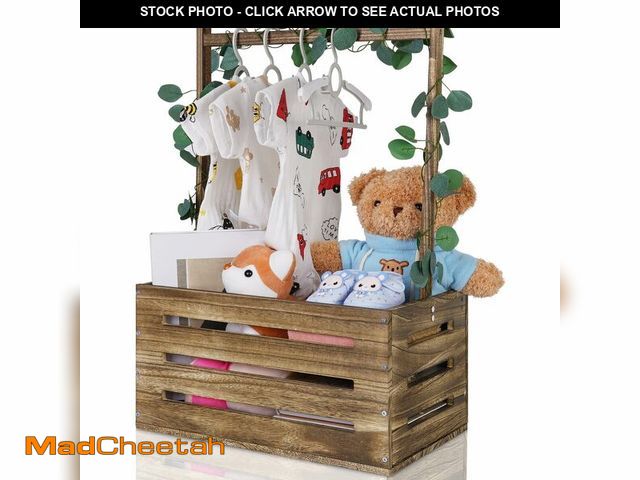 Lot 74-12607635 - Snpwne Wooden Baby Shower Crate Closet, Baby Basket with Handle, Personalized Baby Gifts Basket, Sto...