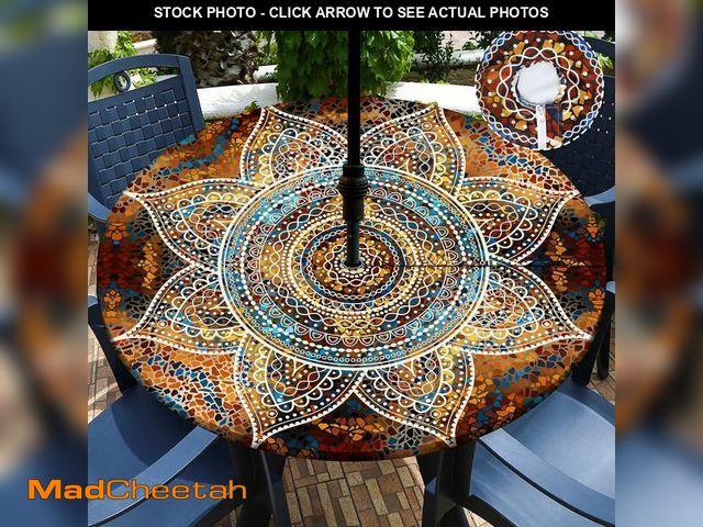Lot 74-14207072 - Buwuta Outdoor Tablecloth with Umbrella Hole Waterproof Round Fitted Tablecloth with Elastic Zippere...