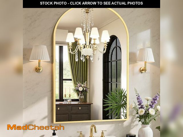 Lot 74-12664689 - Sweetcrispy 26"x38" Arched Gold Bathroom Mirror Wall Mounted Vanity Metal Frame Mirror for Bedroom, ...
