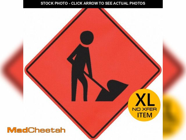 Lot 74-12898263 - PRO-SAFE Worker Digging, 48" Wide x 48" High Vinyl Traffic Control Sign Black on Orange, Triangle, S...